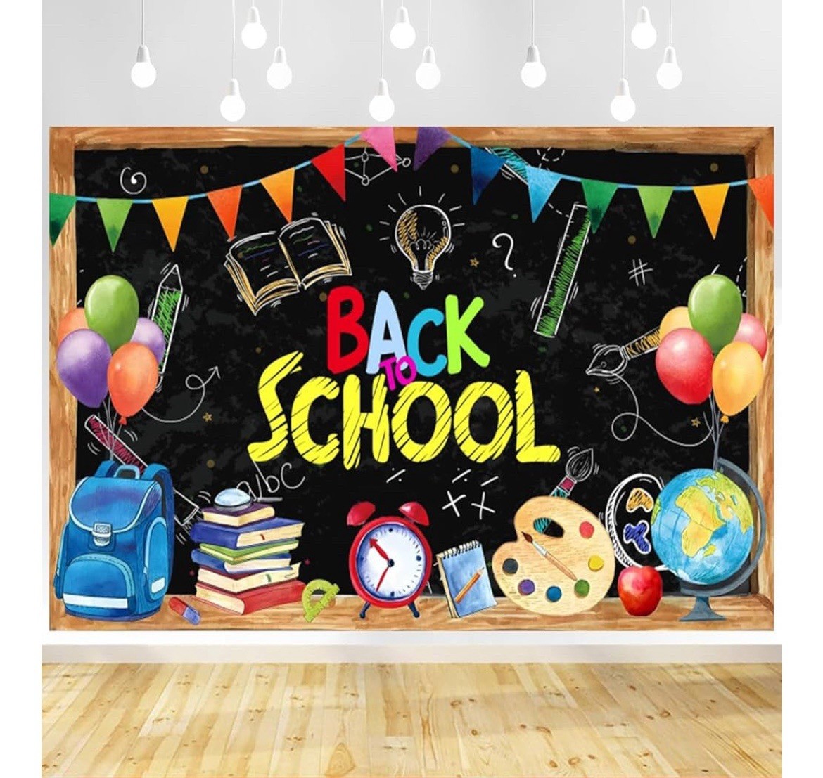 NEW Back To School BackDrop Chalkboard Backpack Globe Photo Prop 10ft x 8ft