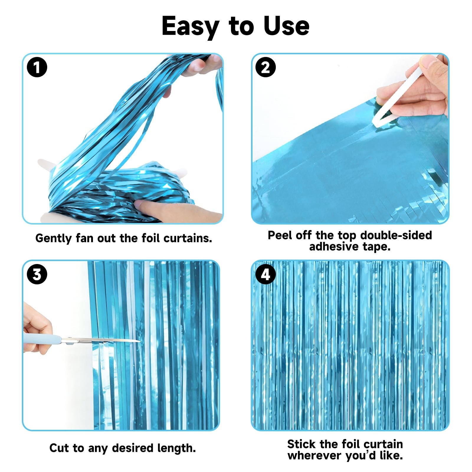 3 Pack Light Blue Tinsel Foil Fringe Curtain Party Photo Backdrop 3.2×6.5 FT