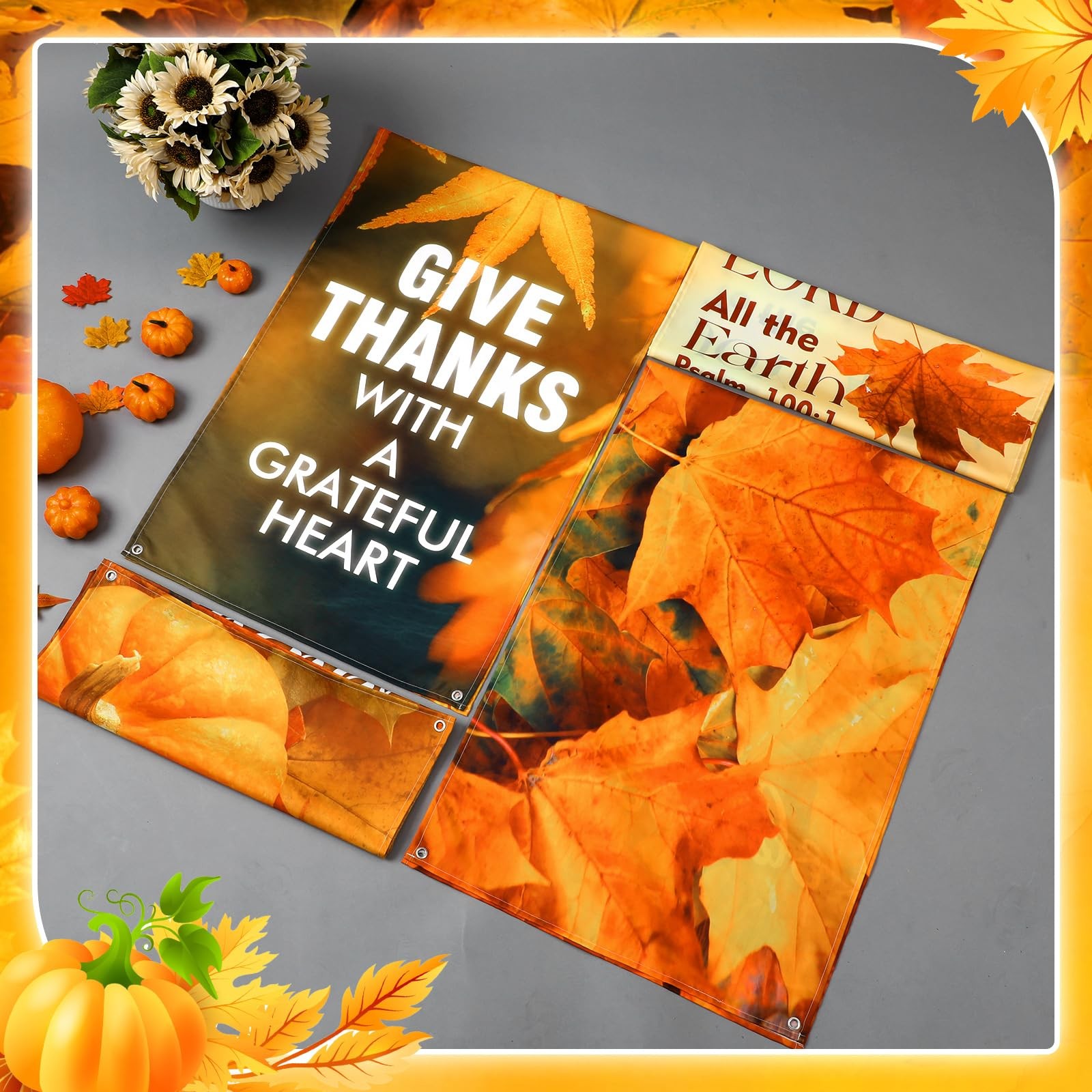 4 Pcs Church Banners for Sanctuary Wall Fall Harvest Banners with Scripture B…