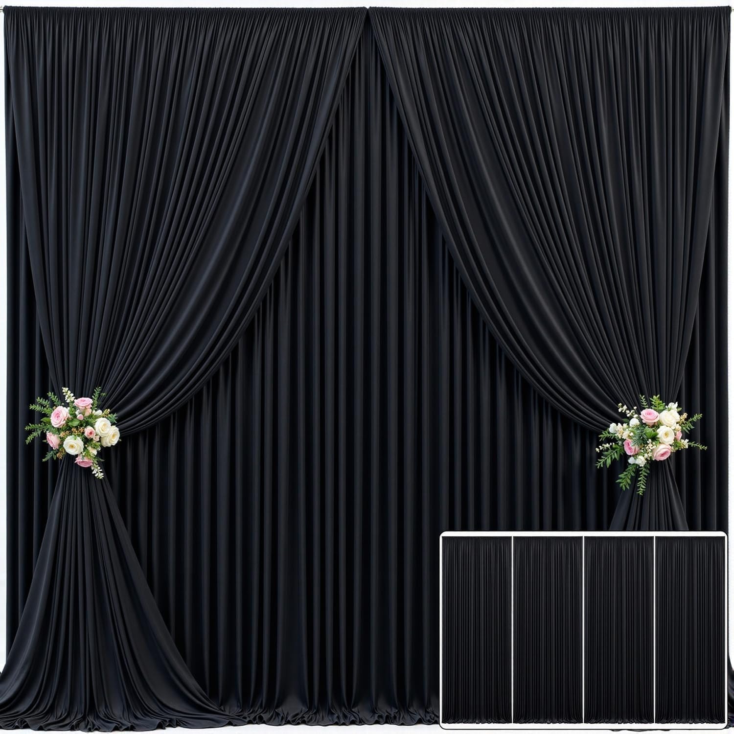 Elegant Black 20ft x 10ft Backdrop for Photography & Parties – 4 Panels Included
