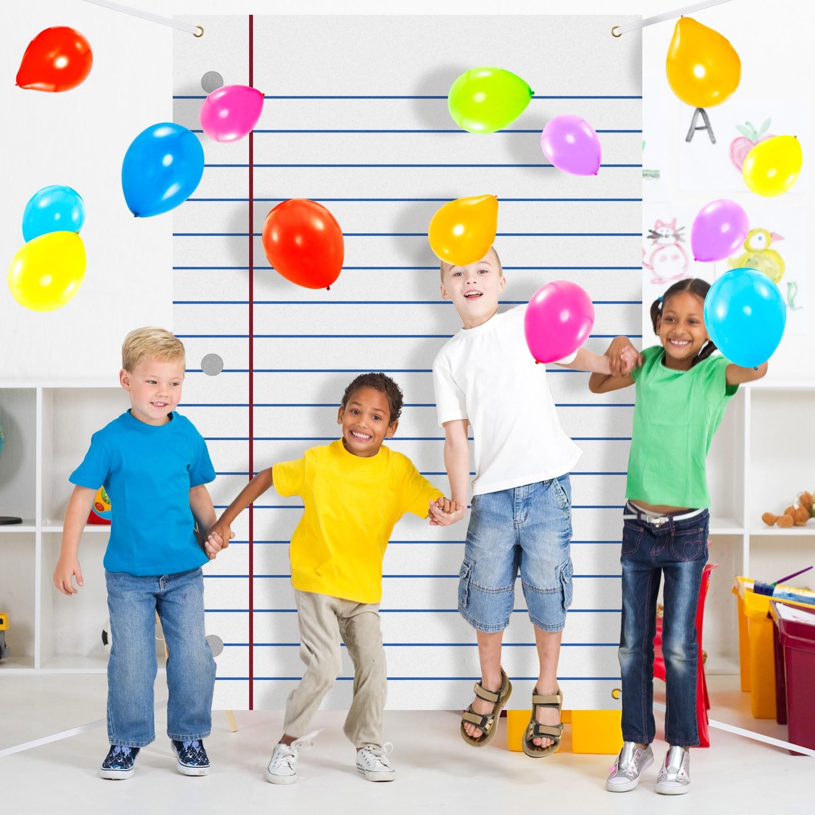 5.9×3.9 Ft School Notebook Paper Backdrop Welcome First Day Classroom Decor