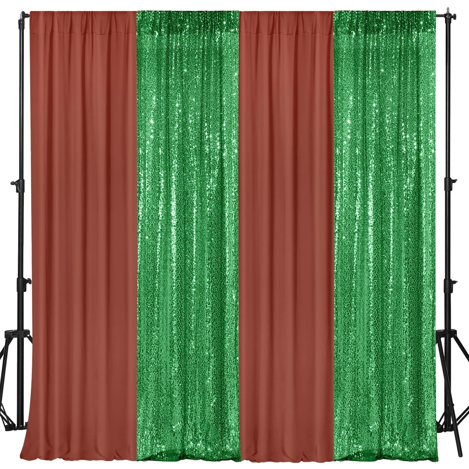 4 Panels Backdrop Curtains 4×10 Ft Sequin 7×10 Ft Chiffon Photo Brown Green