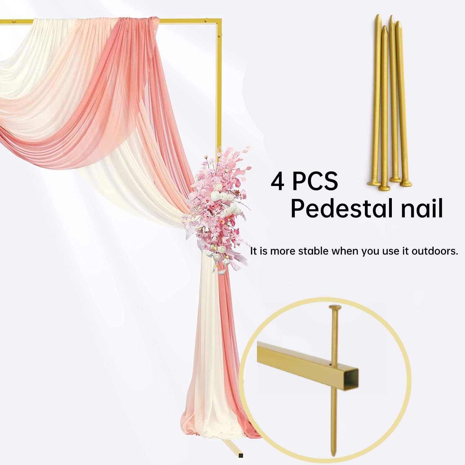 Wedding Arch Square 6.56FT X 6.56FT Metal Backdrop Stand with Support Feet Nails