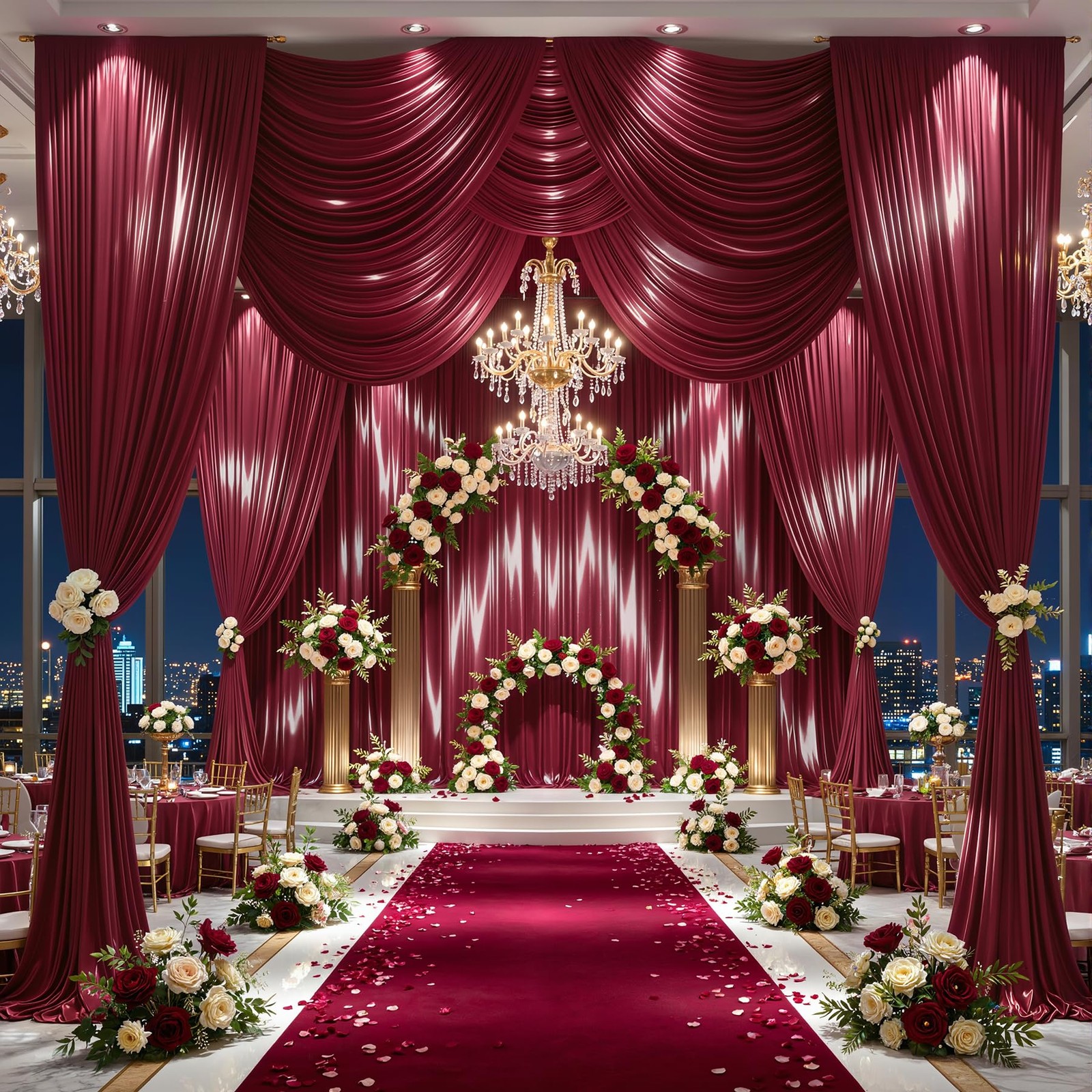 40x10ft Burgundy Glitter Backdrop Curtain for W5 x H10′(8 Panels),