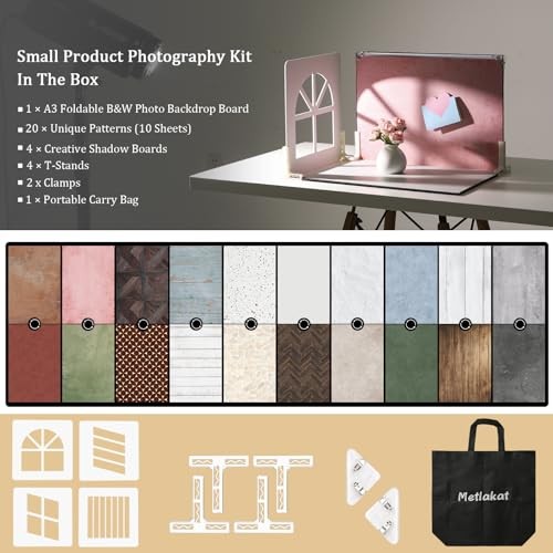 Food Photography Backdrops with Shadow Boards, 10Pcs Double-Sided Photo
