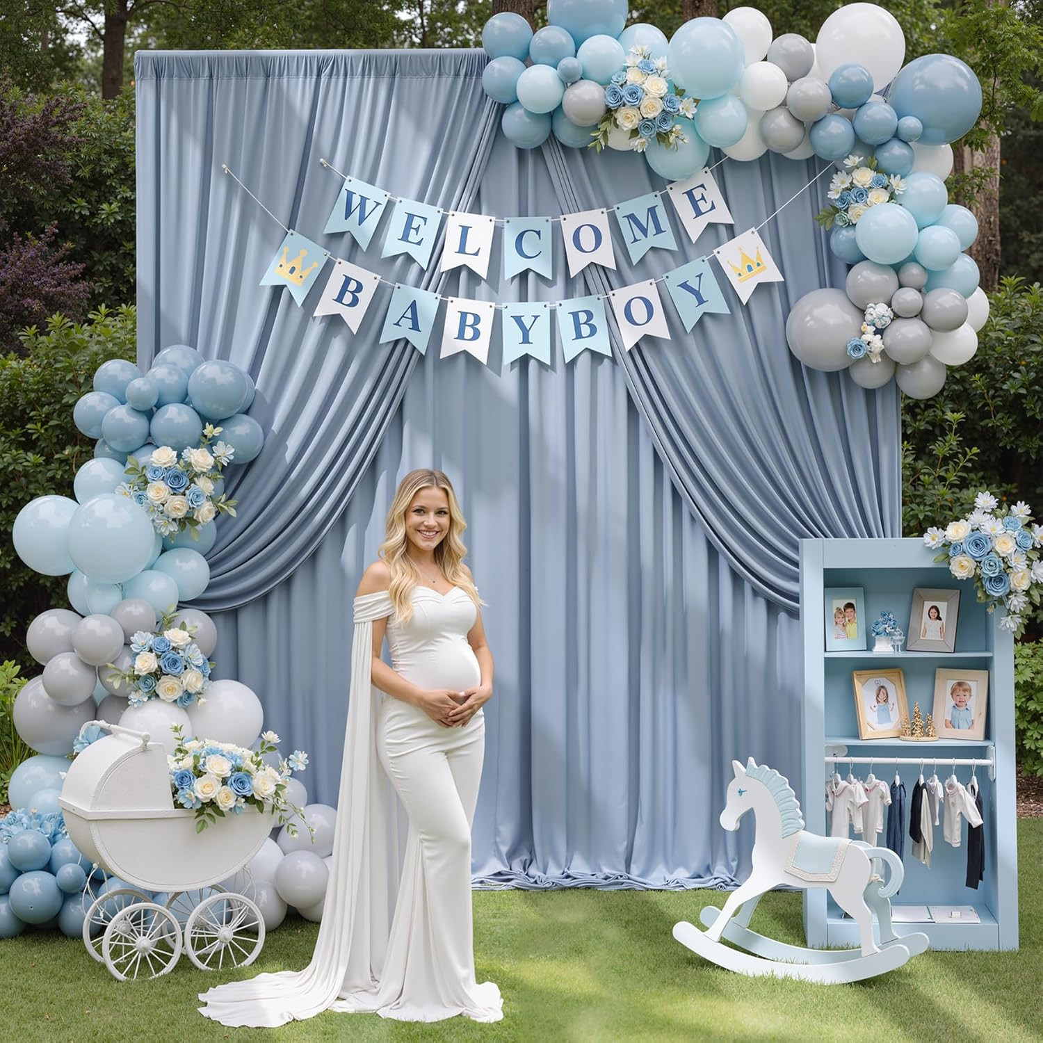 40Ftx12Ft Dusty Blue Backdrop Curtains for Parties, Wrinkle Free Polyester Photo