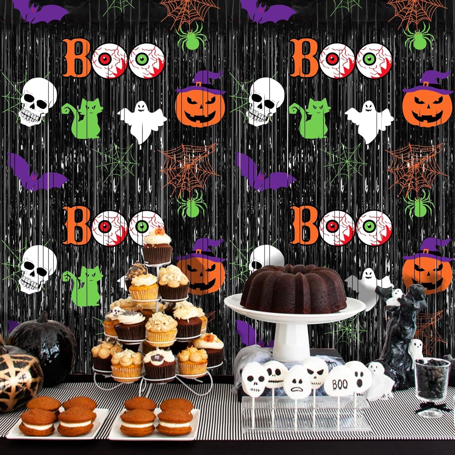 Halloween Party Decorations, 2 Pack Scary Black Foil Fringe…
