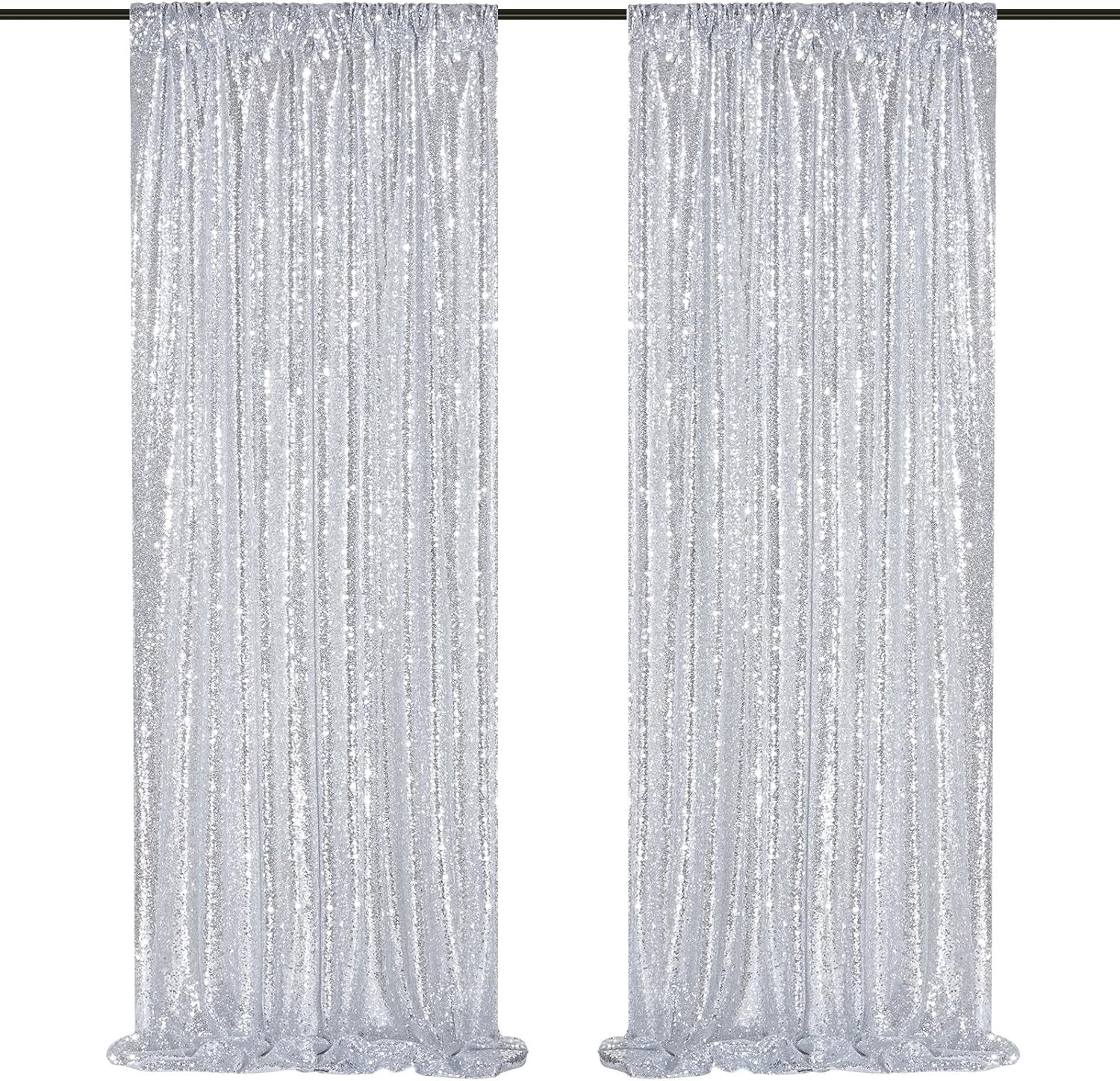 Silver Sequin Backdrop 2 Panels 2Ftx8Ft Christmas Party Backdrop Curtains Glitte