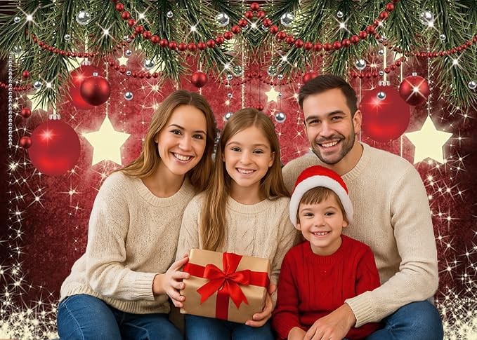 7x5ft Red Christmas Backdrop, Holiday Party Decoration, Winter New Year Photo
