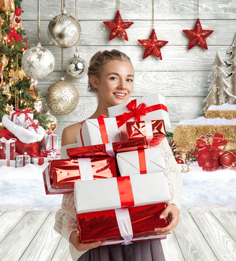 CHAIYA 5X7FT Christmas Backdrop White Wood Floor Photography 5′x7′,