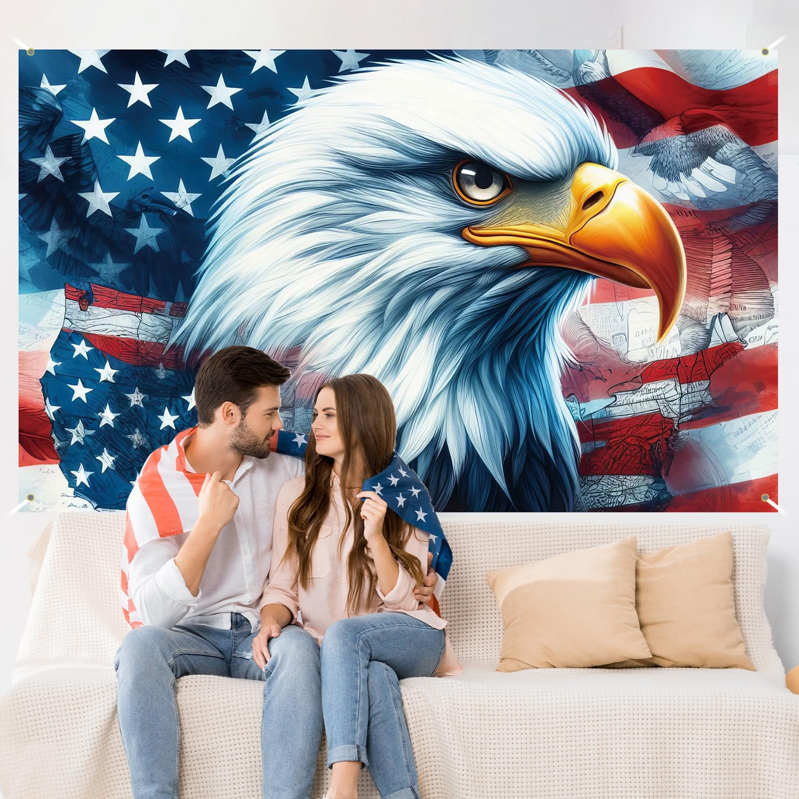 American Bald Eagle Flag Photo Backdrop Patriotic Banner 4th of July Memorial…