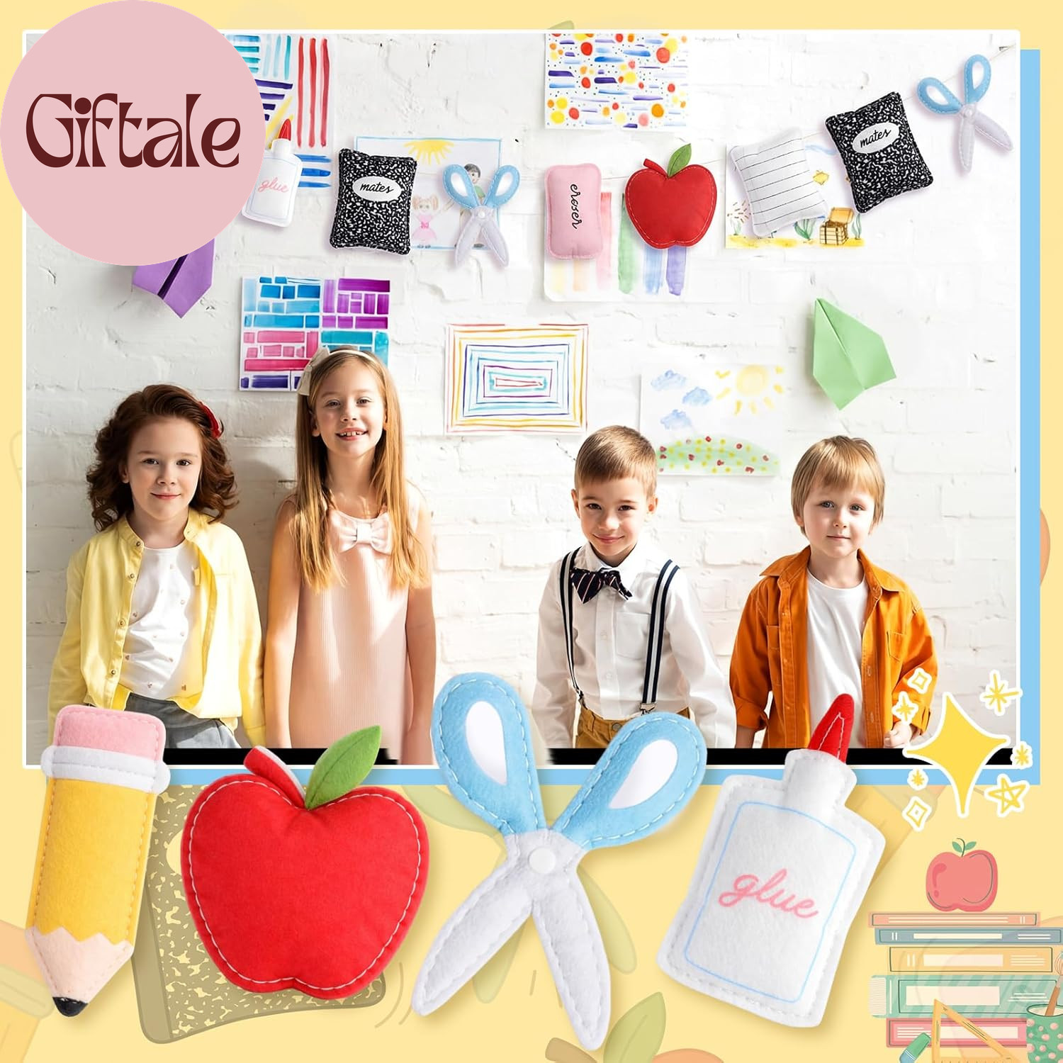 Apple Composition Notebooks Pencil Garland Felt Banner for Back to School Decora