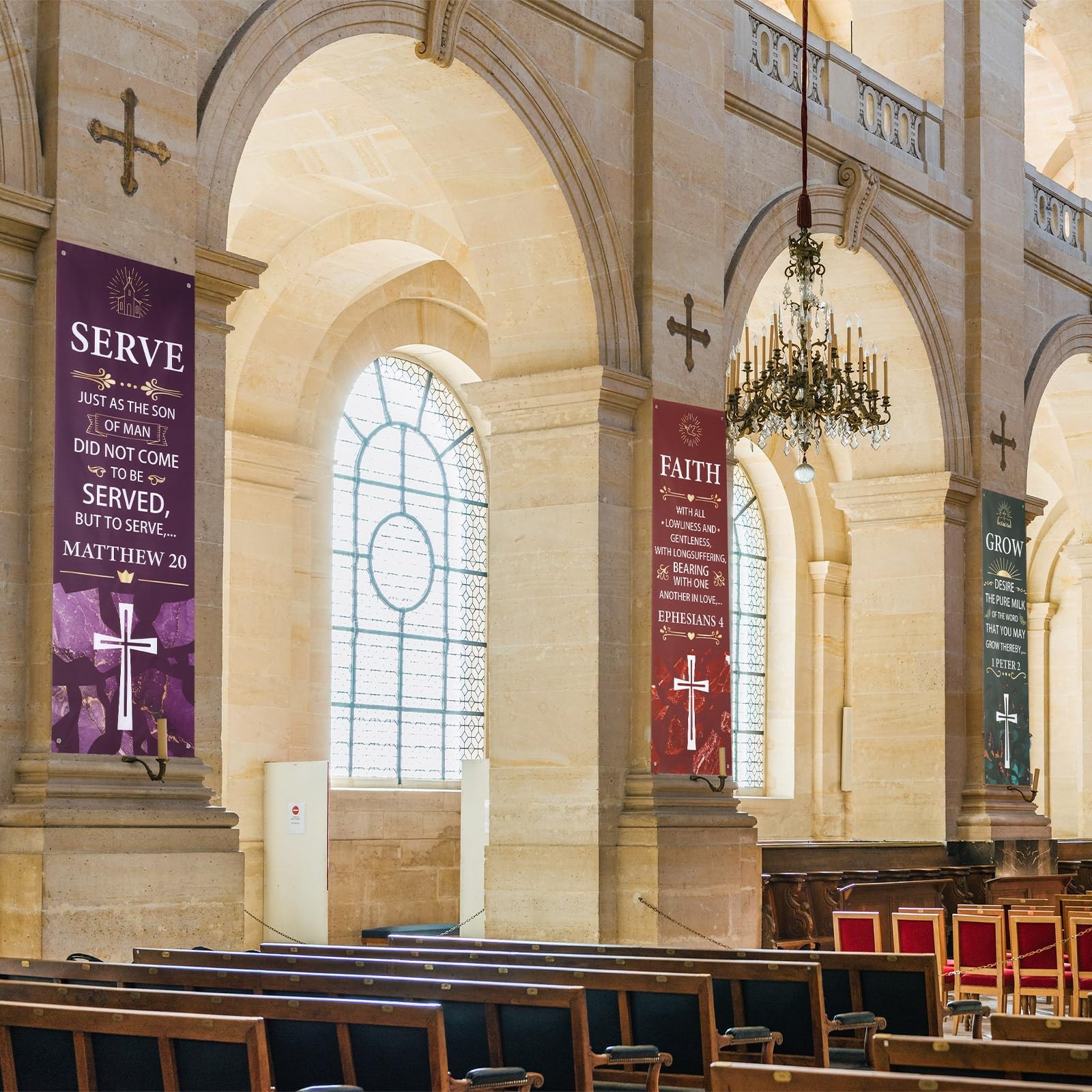 4 Pcs Church Banners with Scripture Oxford Cloth Church Banners for Sanctuary…