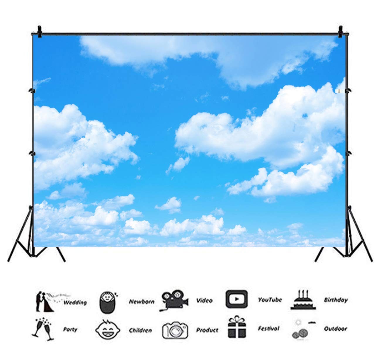 Blue Sky White Clouds Theme Photography Backdrops 7x5ft 7x5ft, Blue,White
