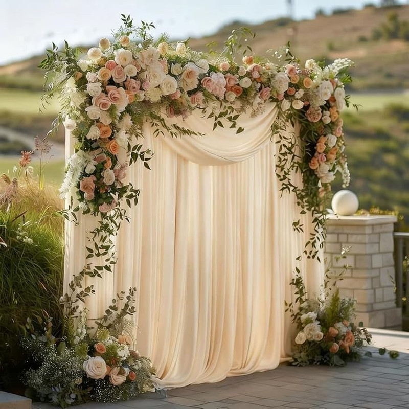 Warm Ivory Backdrop Curtain for Wedding, Polyester Photo Backdrop Drapes – 40FT