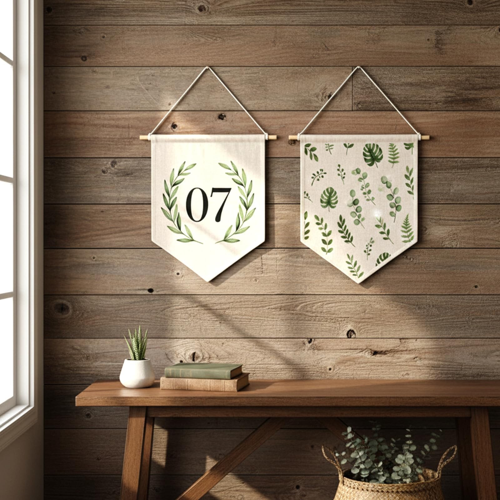 SULIKJHUI 2Pcs Blank Pennant Flag Banners, Polyester Cotton Banner for Wall D…