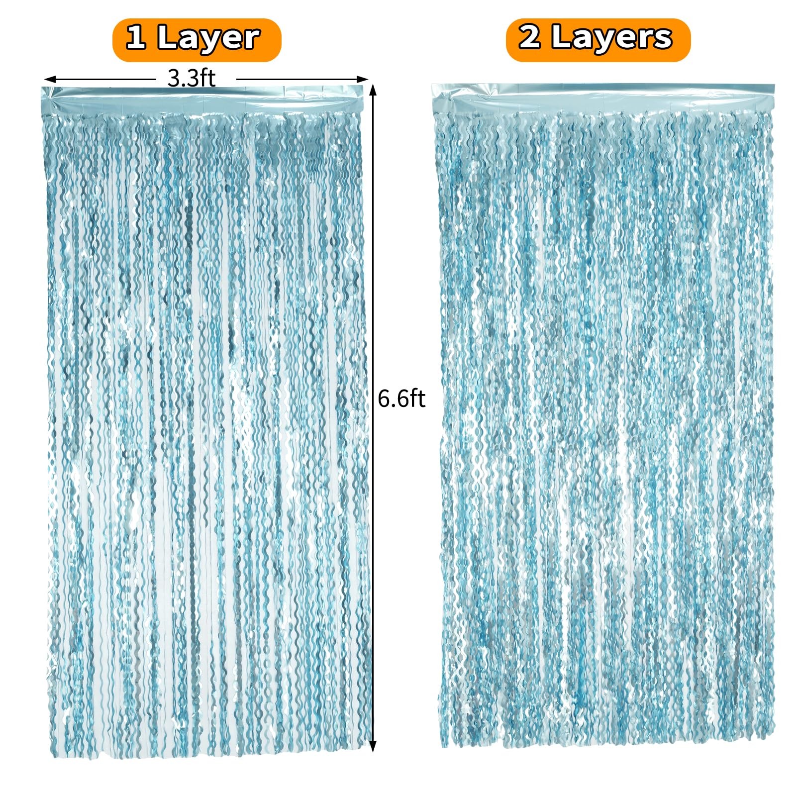 4 Pack Wavy Blue Foil Fringe Curtain 3.3×6.6 Feet | 3.3ft*6.6ft,