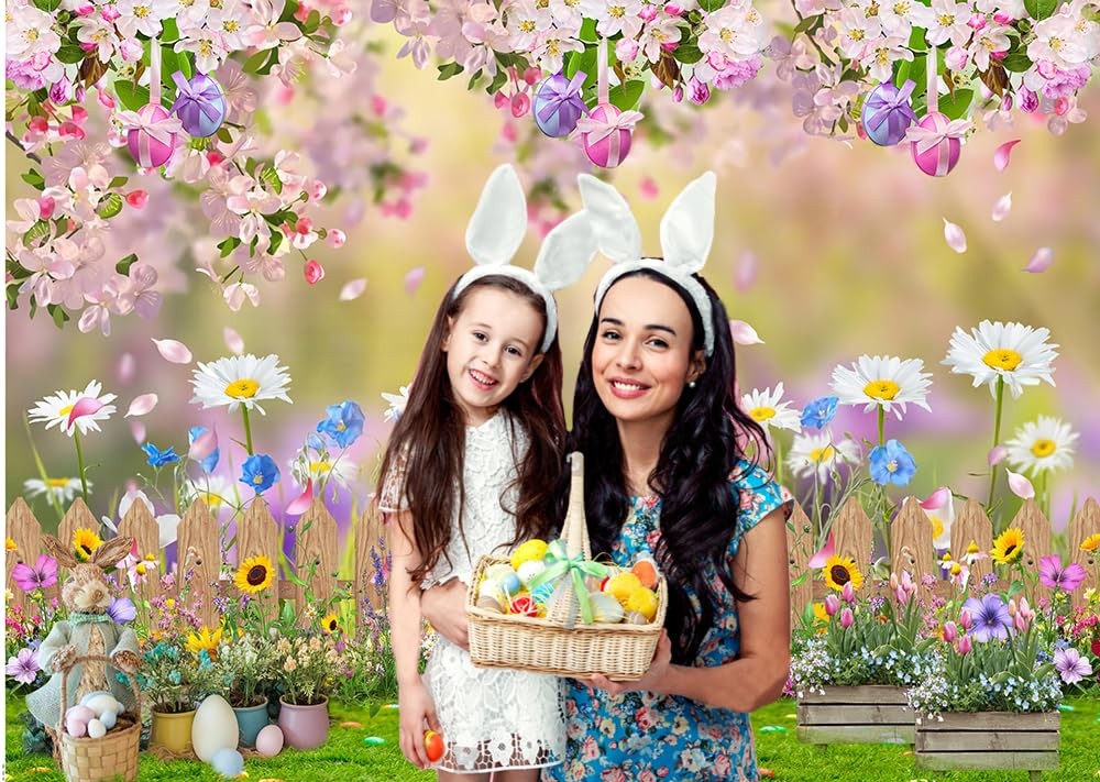 Spring Easter Backdrop Pink Flowers Photography Background Decor 8×6 Foot