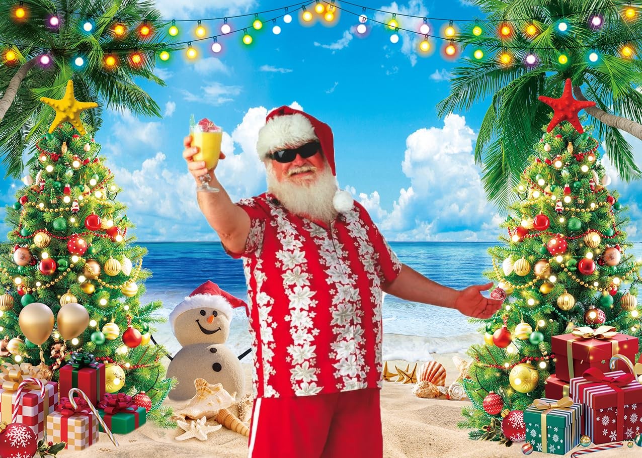July Christmas Backdrop 7x5ft 210x150cm Tropical Beach Tree Photo Background