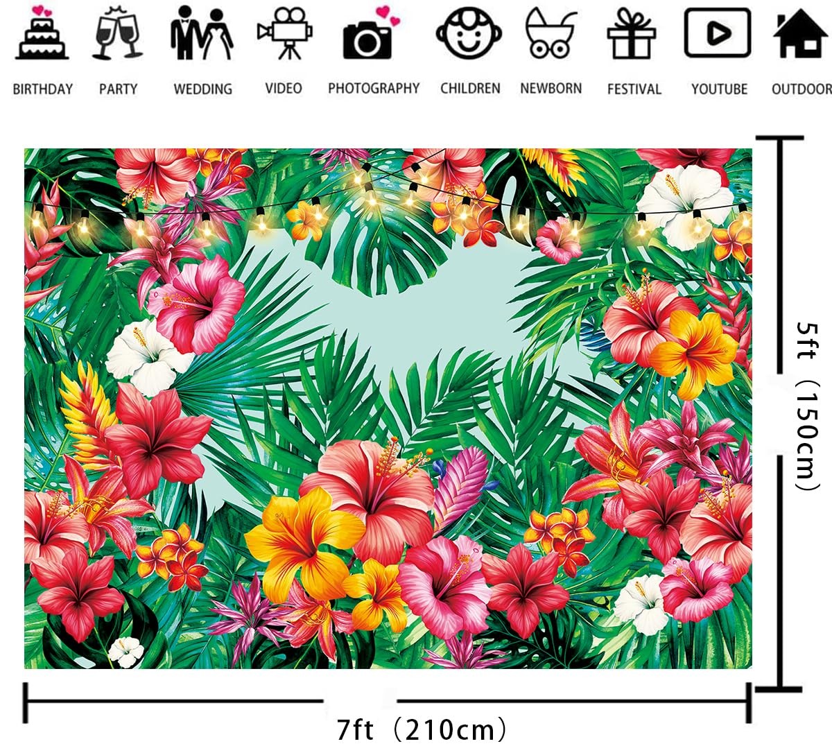 Tropical Palm Leaves Backdrop Floral Summer Jungle 7x5FT, green
