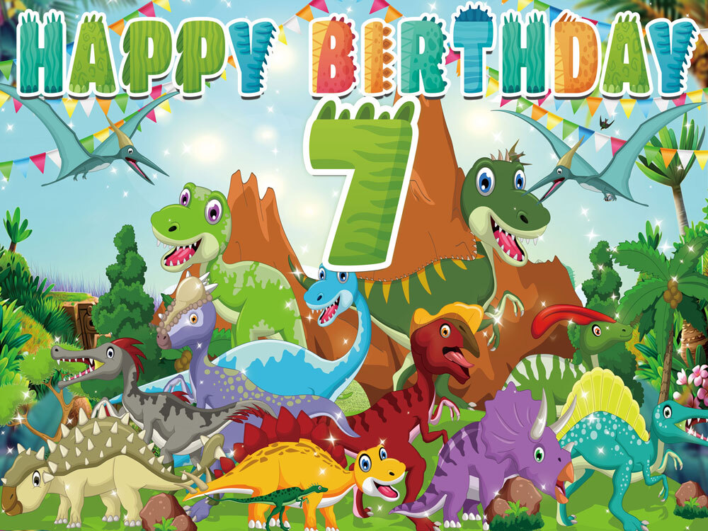 Cartoon Dinosaur 1st t0 9th Personalised Birthday Backdrop Party Supplies 7x5Ft