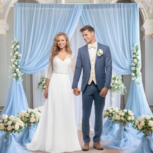 10×10 Blue Tulle Backdrop Curtains for Parties Sheer Backdrop Curtain Wedding…