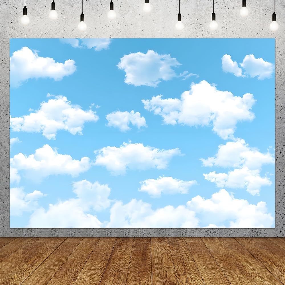 Qian 7x5ft Blue Sky White Clouds Backdrop Natural Scenery 7x5ft, blue