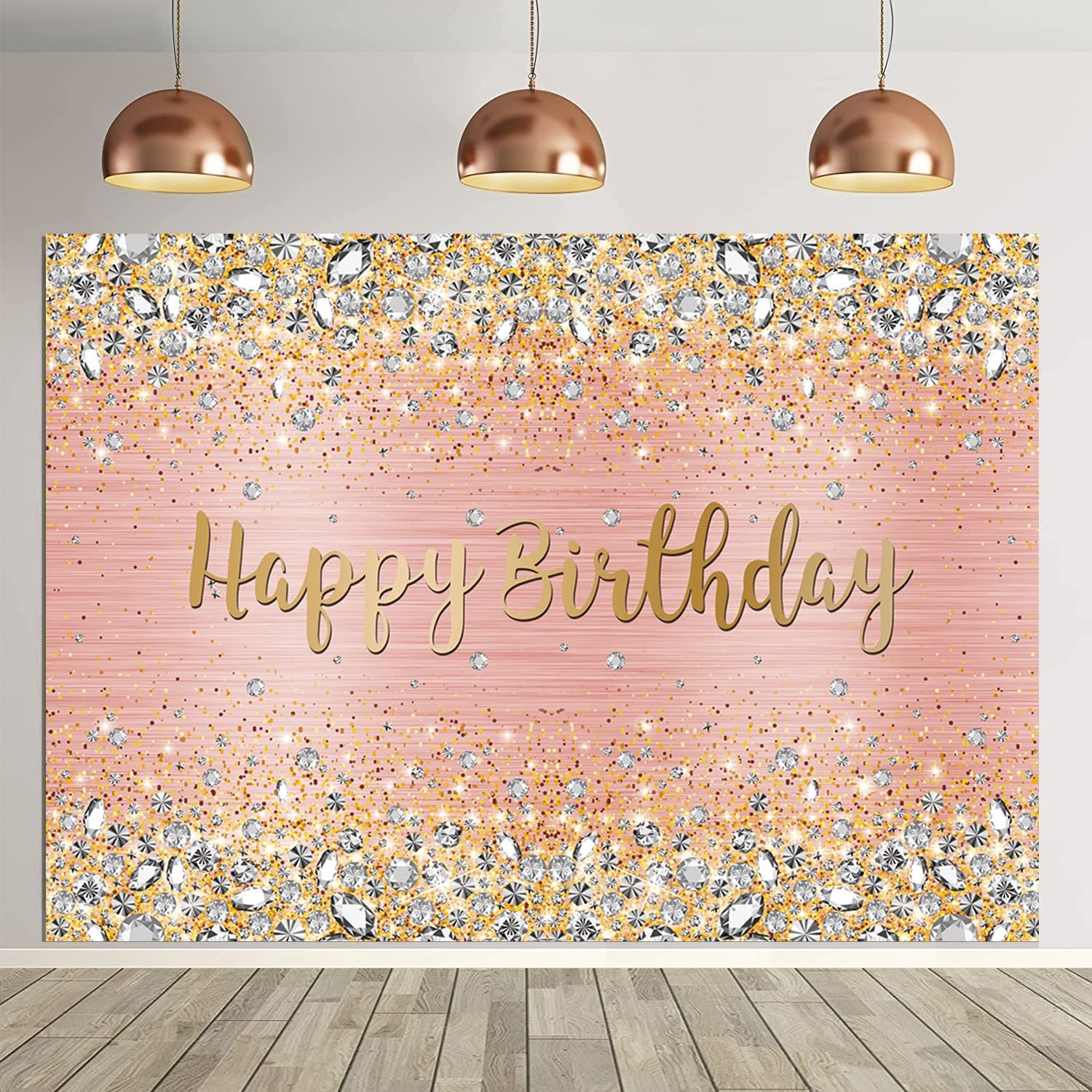 Happy Birthday Backdrop Pink and Rose Gold Dot Glitter Sparkle Party Decorations