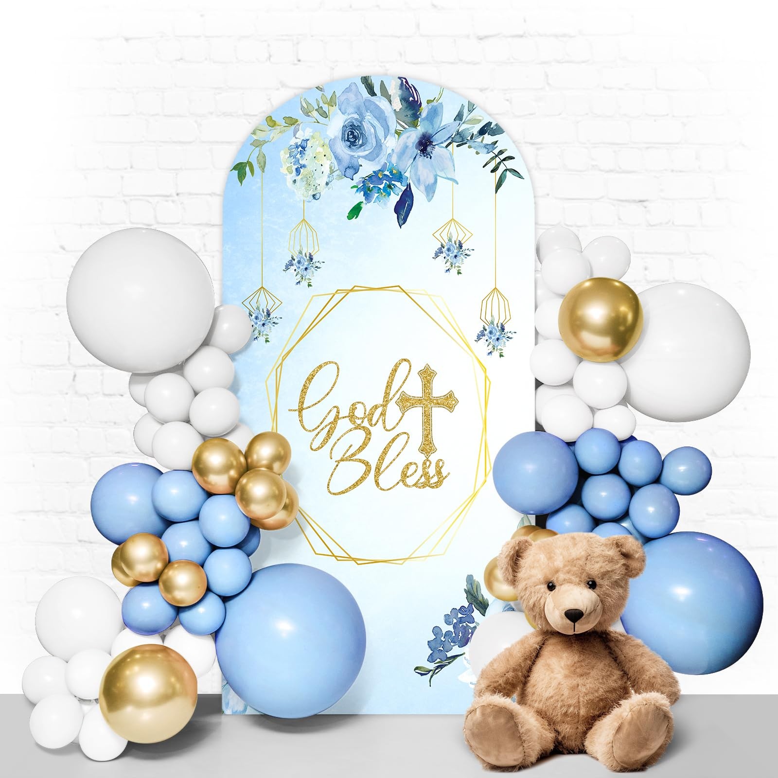 Baptism Arch Backdrop 7.2FT Double Sided God Bless Cover – Party Decoration