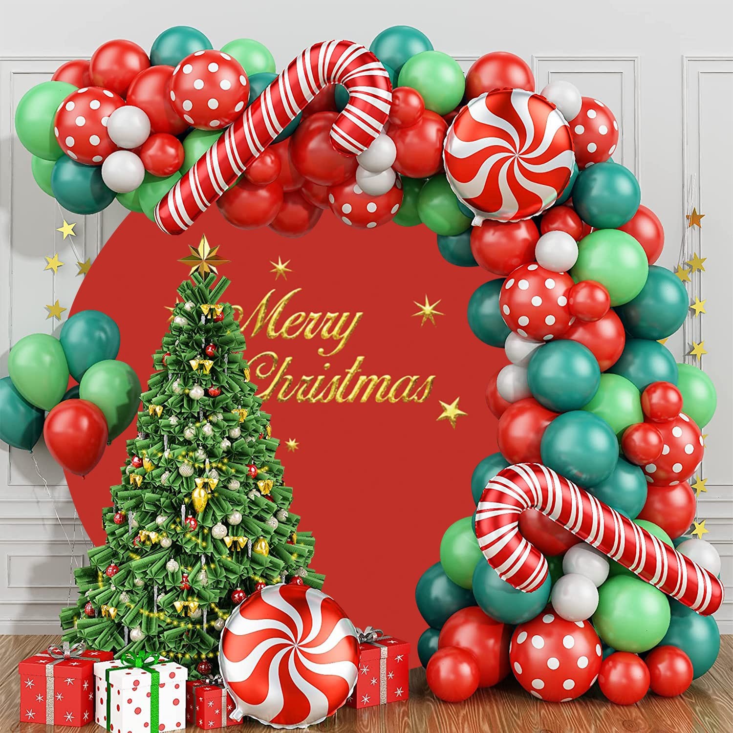 Christmas Round Backdrop Cover for Photography 7.2ft Merry Christmas Red Circ…