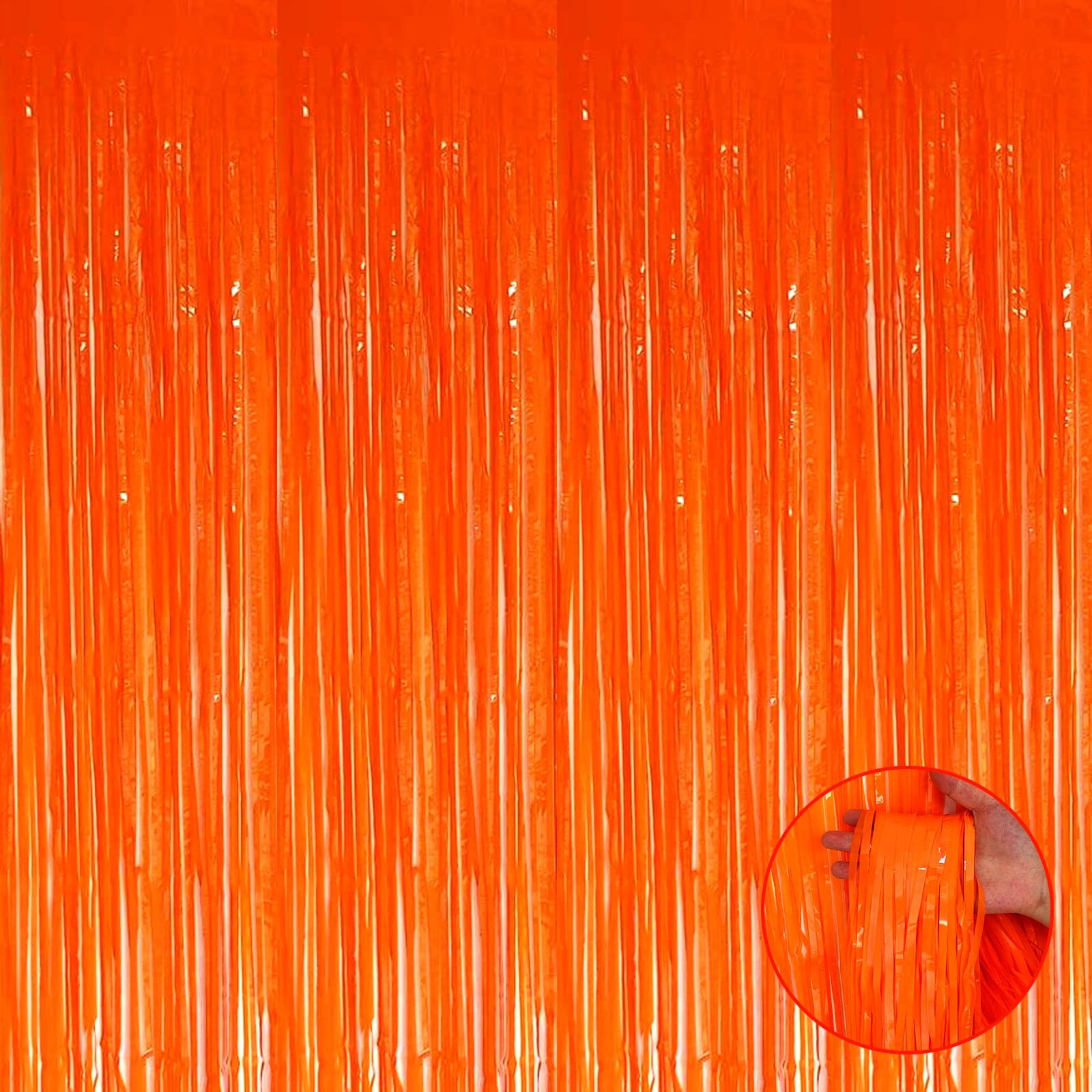 4 PCS Orange Foil Fringe Curtain Backdrop 3.3×9.8 FT Metallic Tinsel