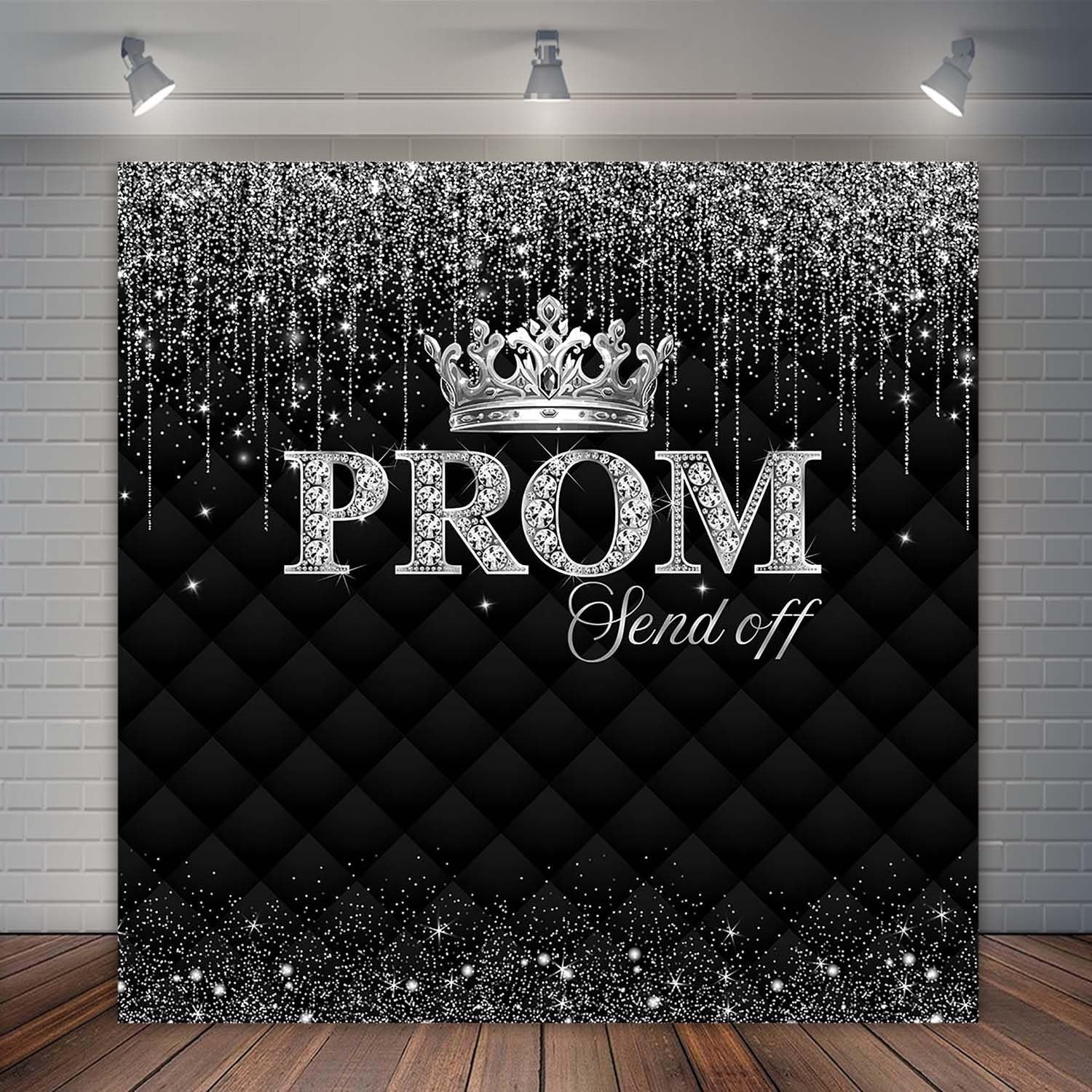 Prom Send Off Backdrop Black Silver Crown Graduation Prom Night Party Decorat…