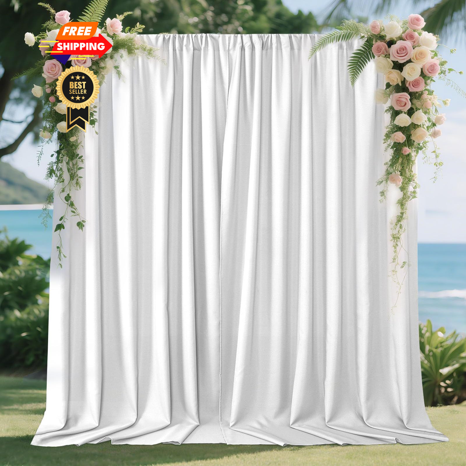 Joydeco 10x10ft White Backdrop Curtain 10FTx10FT (W5’xH10′, 2 Panels),