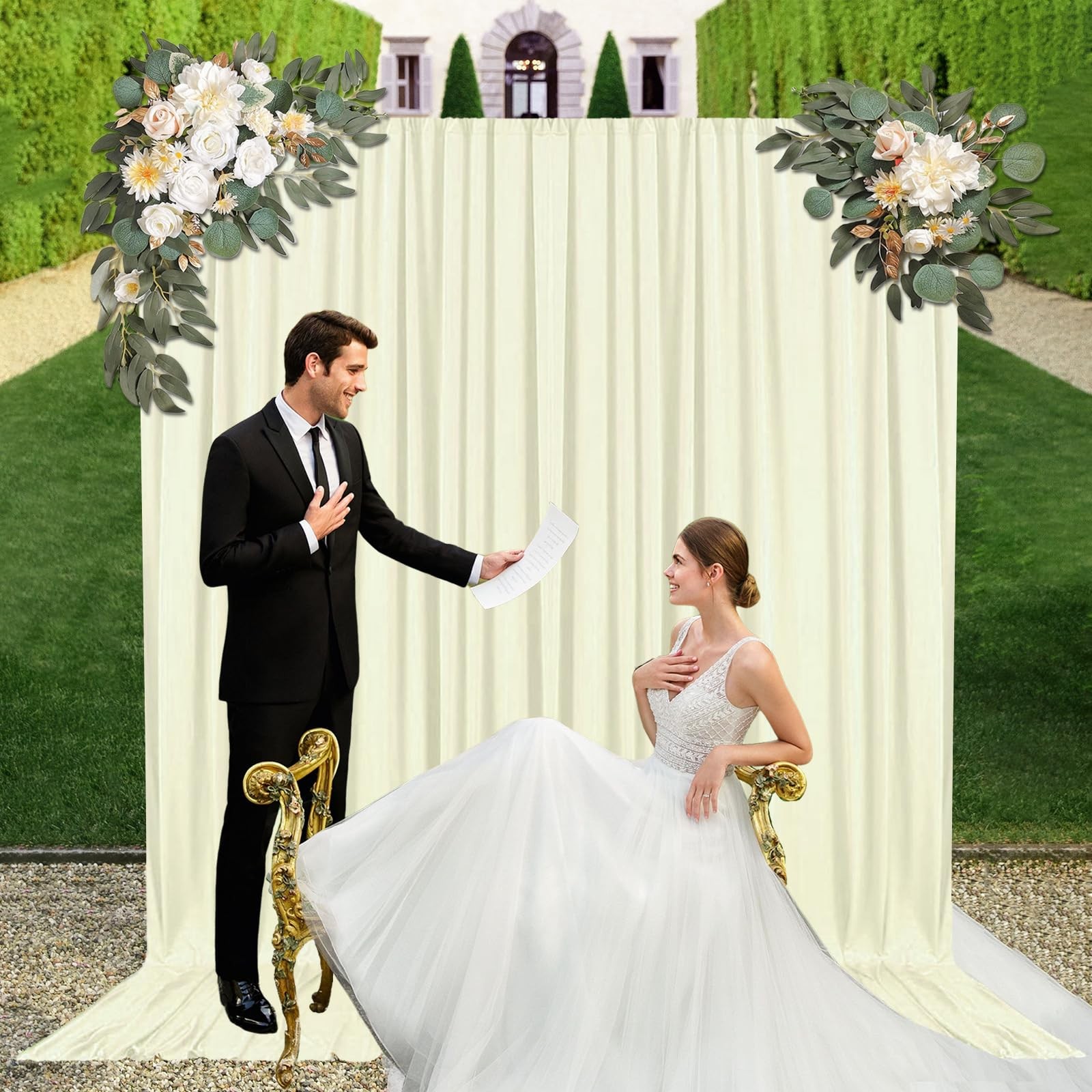 Ivory White Backdrop Curtains Party Satin Fabric Wedding Drapes 10x10ft 2 Panels