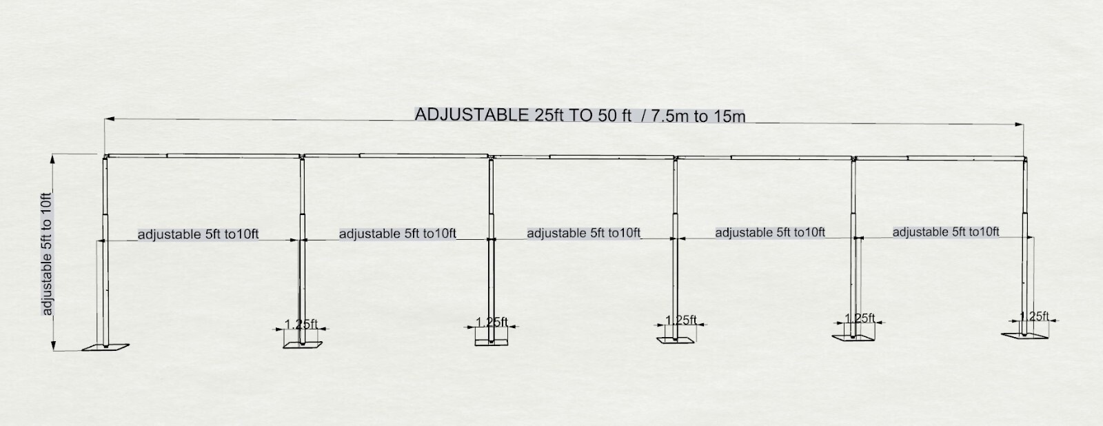 ADJUSTABLE WEDDING BACKDROP KIT 10 FT TALL x 20 FT- 50FT WIDE PIPE WITHOUT DRAPE