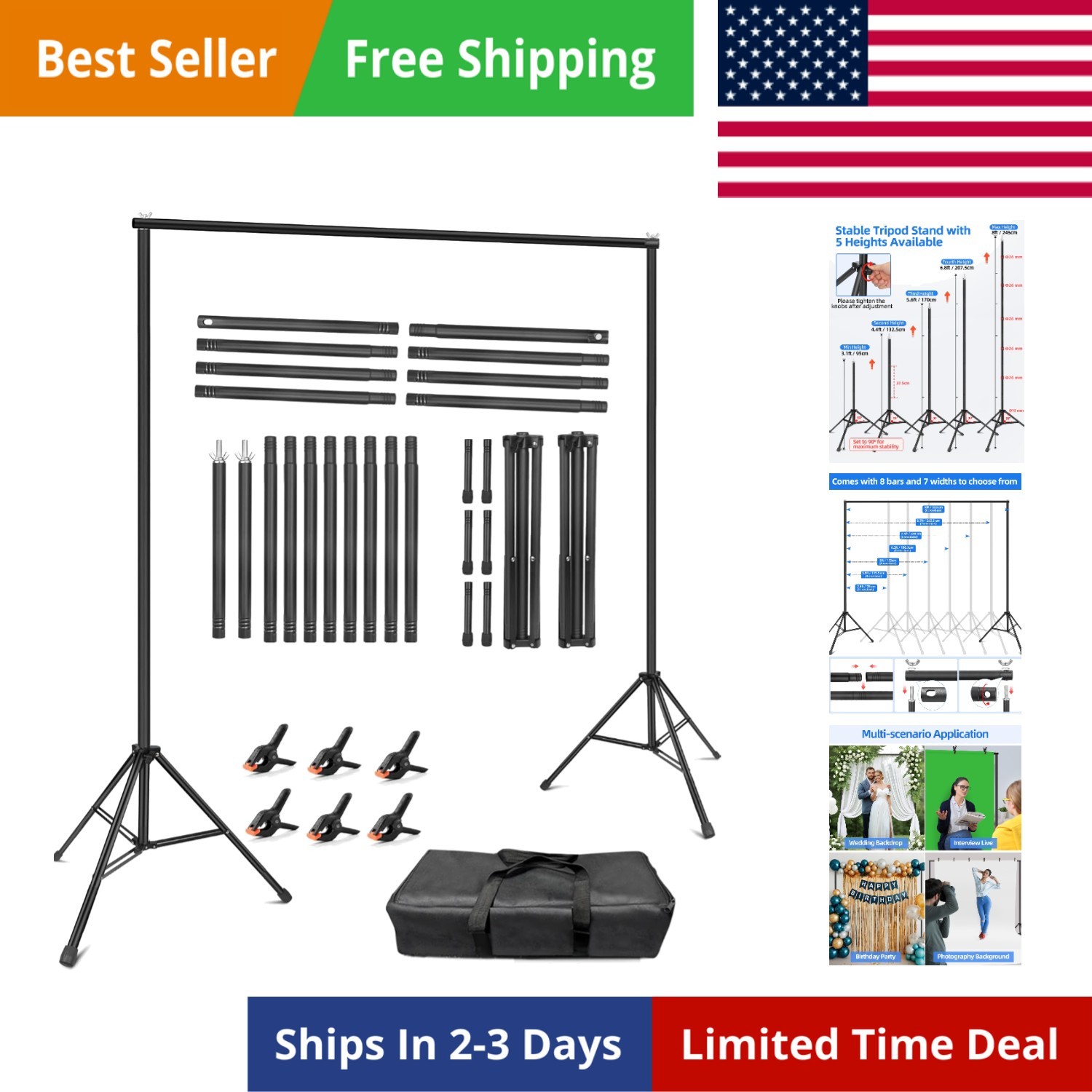 Backdrop Stand 10x8ft WxH, Photography Background Stand for Parties, Adjustab…
