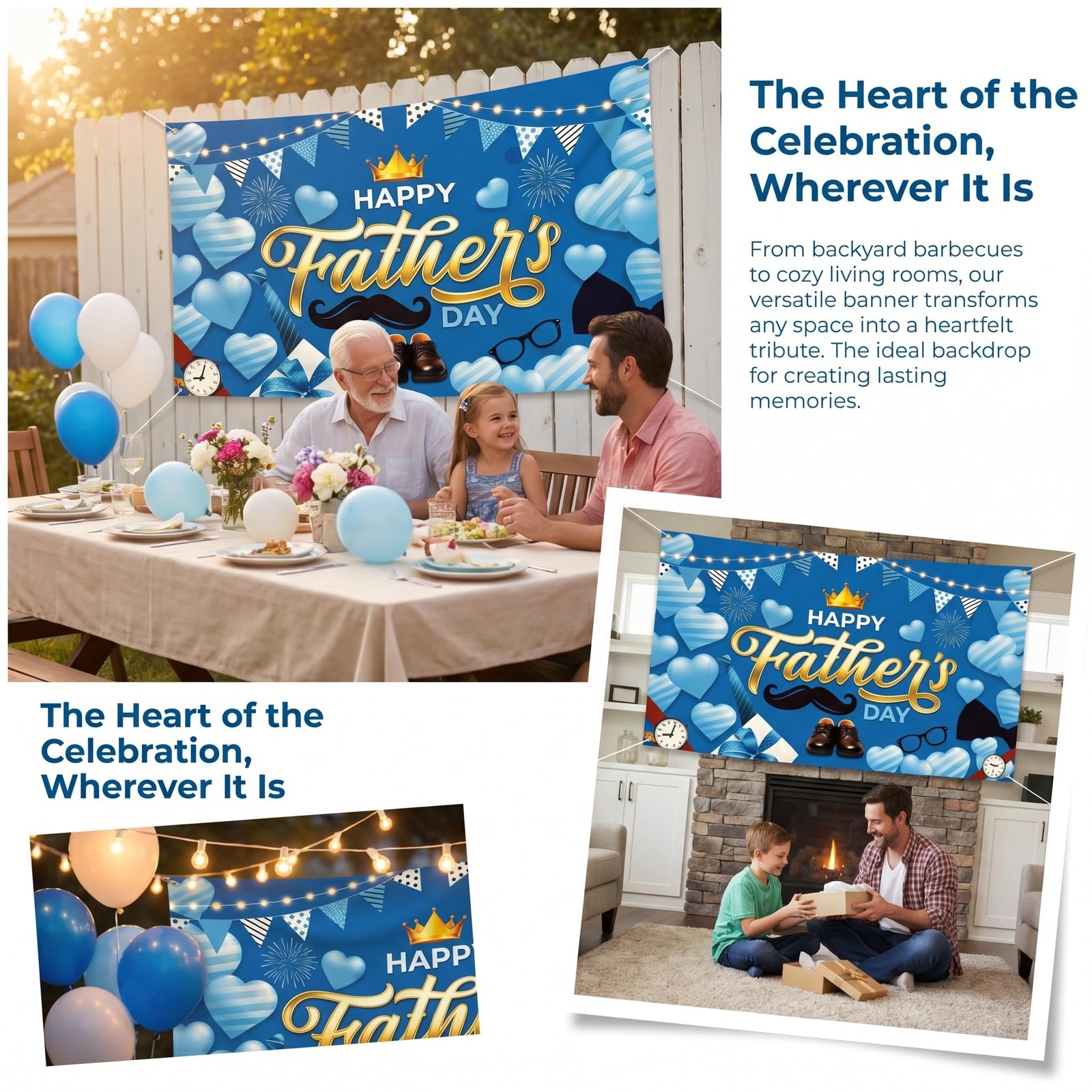 Happy Fathers Day Banner Decorations Extra Large 70.8×43.3in Waterproof Best …