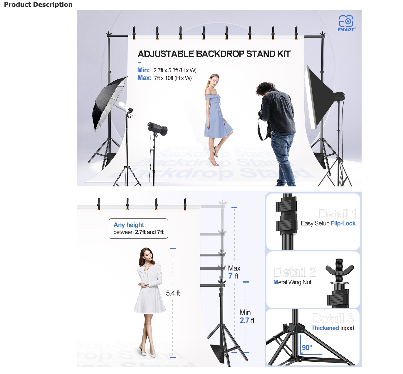 Photography Photo Studio Stand Background Support System 10 x 7 ft with Case