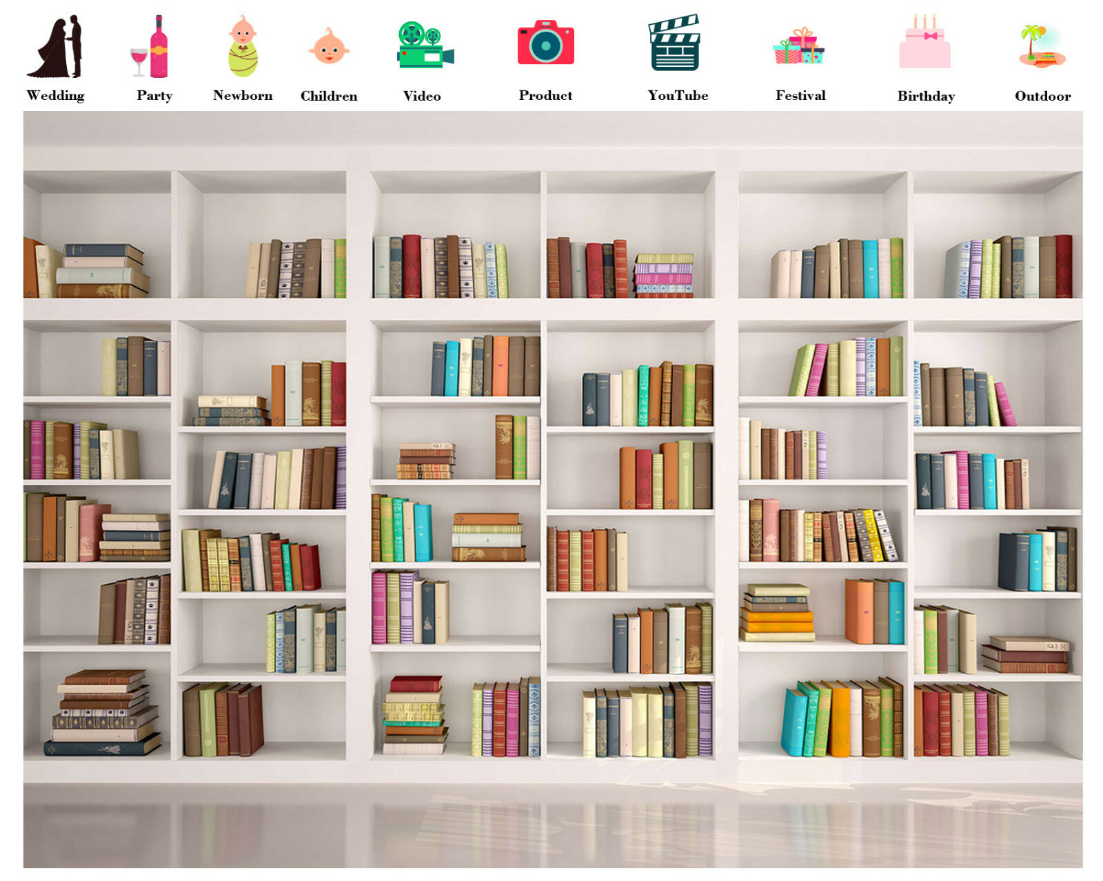 Bookshelf Office Library Video Conference Photography Background Vinyl Backdrop