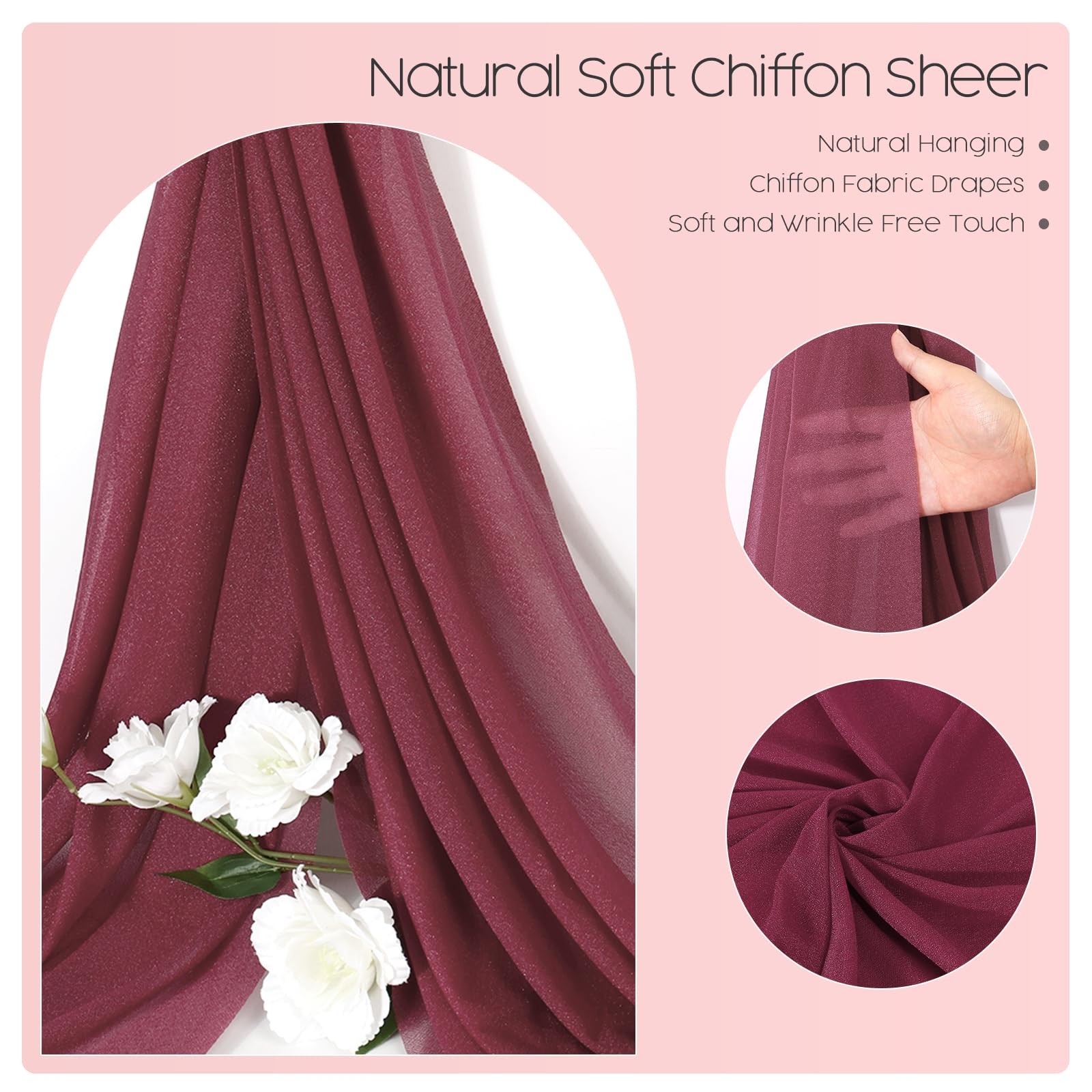 Magenta Chiffon Fabric 6.7 Yards 29 Inch x 20FT Sheer Curtains Backdrop