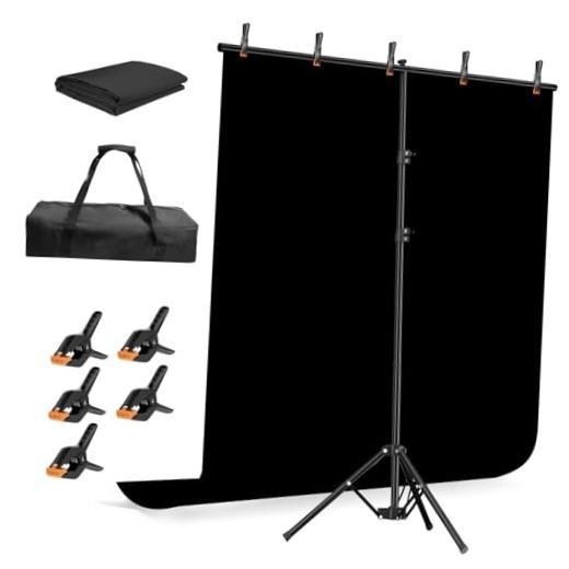Black Photo Backdrop with Stand Kit Photography Black Background 6.5x5ft