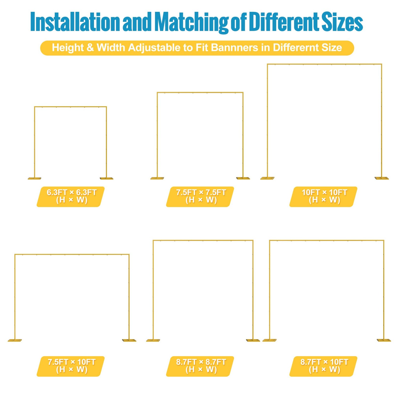 10FT x 10FT Backdrop Stand Heavy Duty with Base, Gold Portable Adjustable Pip…