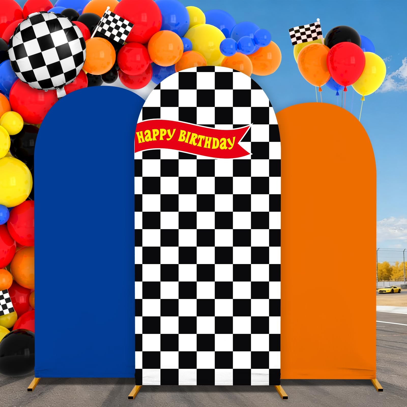 3 Pcs Racing Theme Arch Backdrop Cover 4ft 5ft 6ft Black and White Chiara Hot…