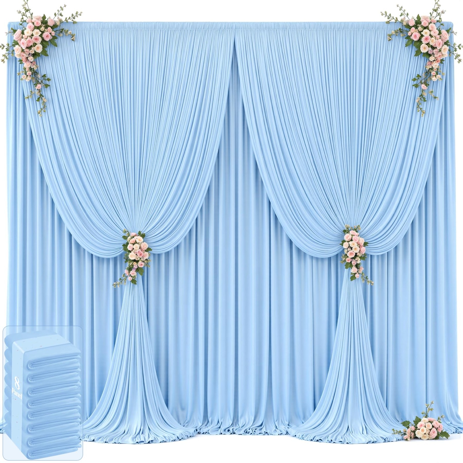 40ft x 12ft Baby Blue Backdrop 40FTx12FT (W5’xH12′, 8 Panels),