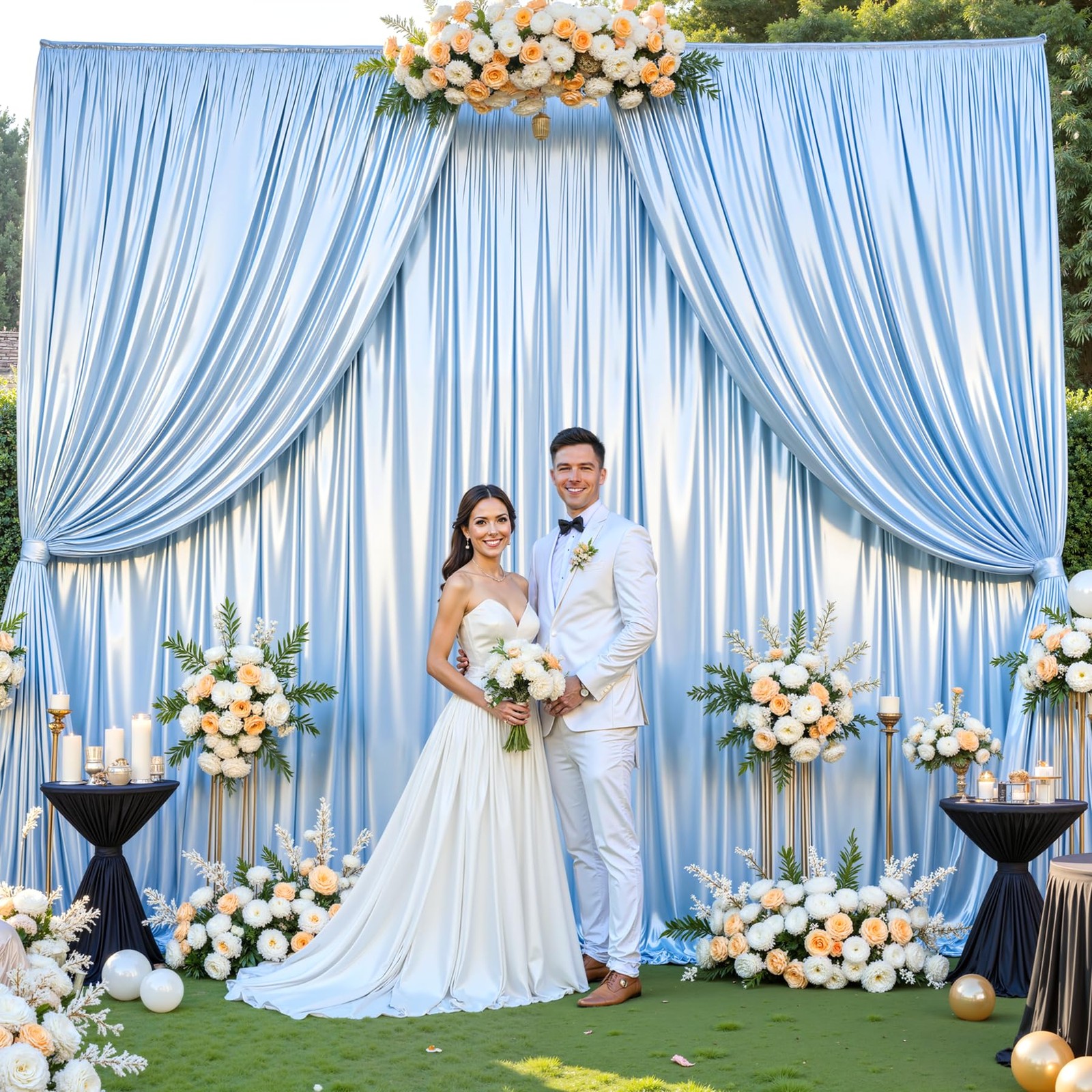 Shillance Blue Glitter Satin Backdrop Curtain for 5ftx10ft(8 panels),