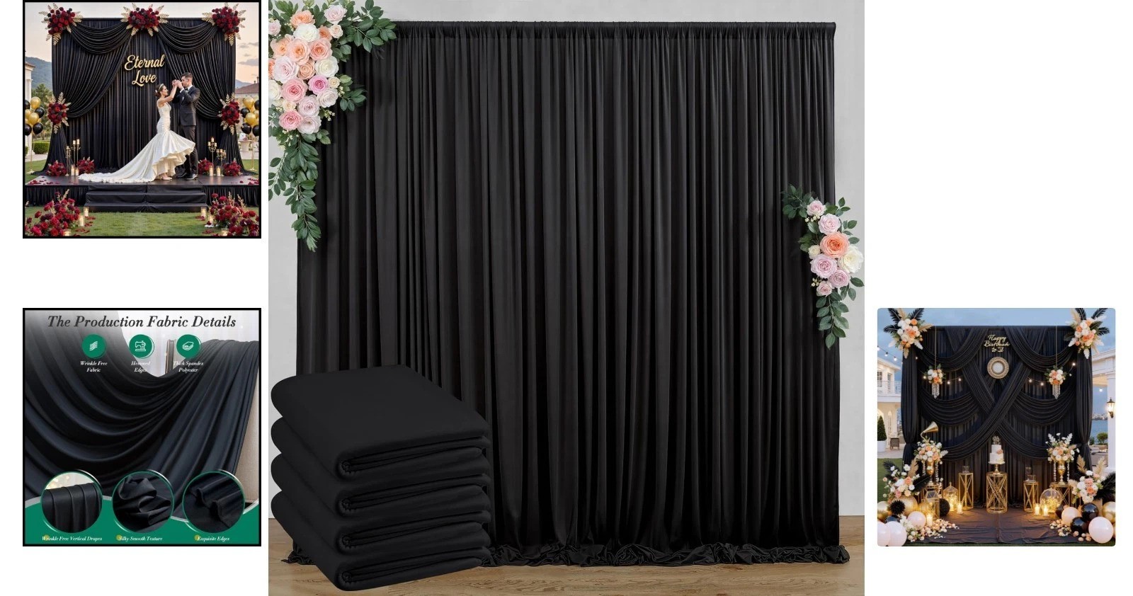 20 ft x 10 ft Black Wrinkle Free Backdrop Curtain for Parties