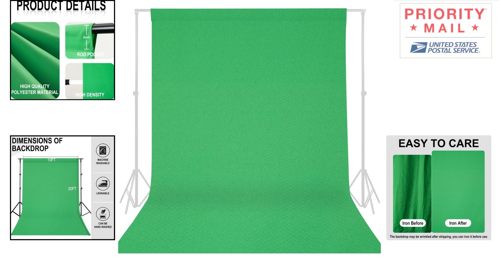10 x 20 ft Green Photography Backdrop Lightweight Easy to Iron for All Occasions