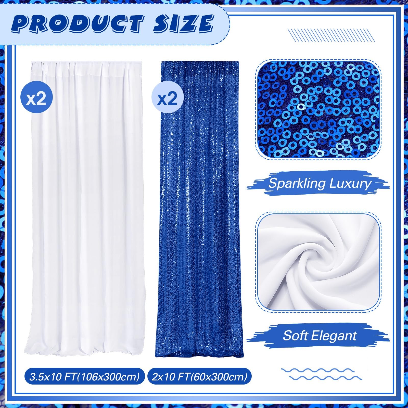 4 Panels Backdrop Curtains 2 Pcs 4 x 10 ft Sequin Glitter 2 Pcs 7 x 10 ft Chi…
