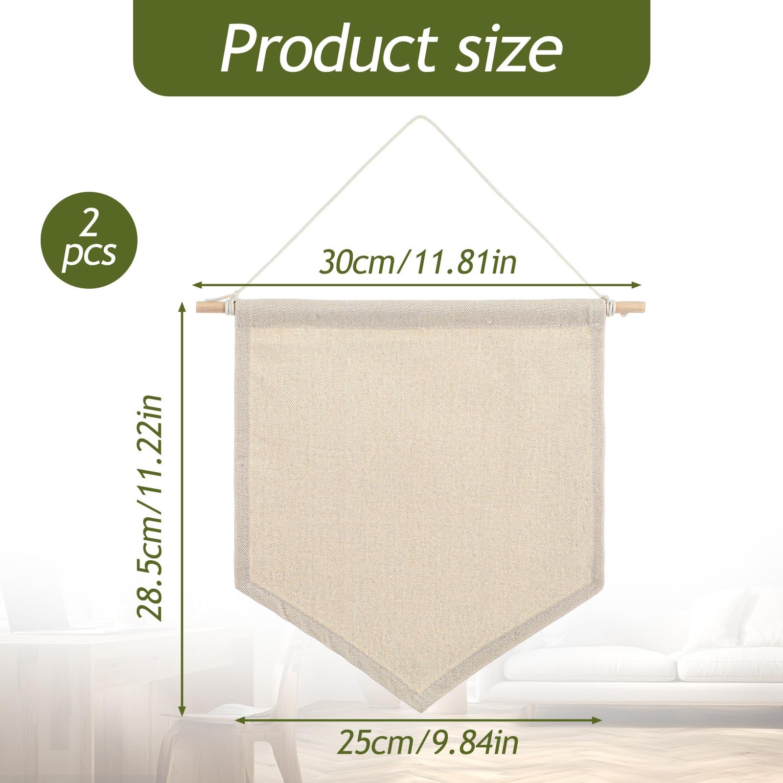 SULIKJHUI 2Pcs Blank Pennant Flag Banners, Polyester Cotton Banner for Wall D…