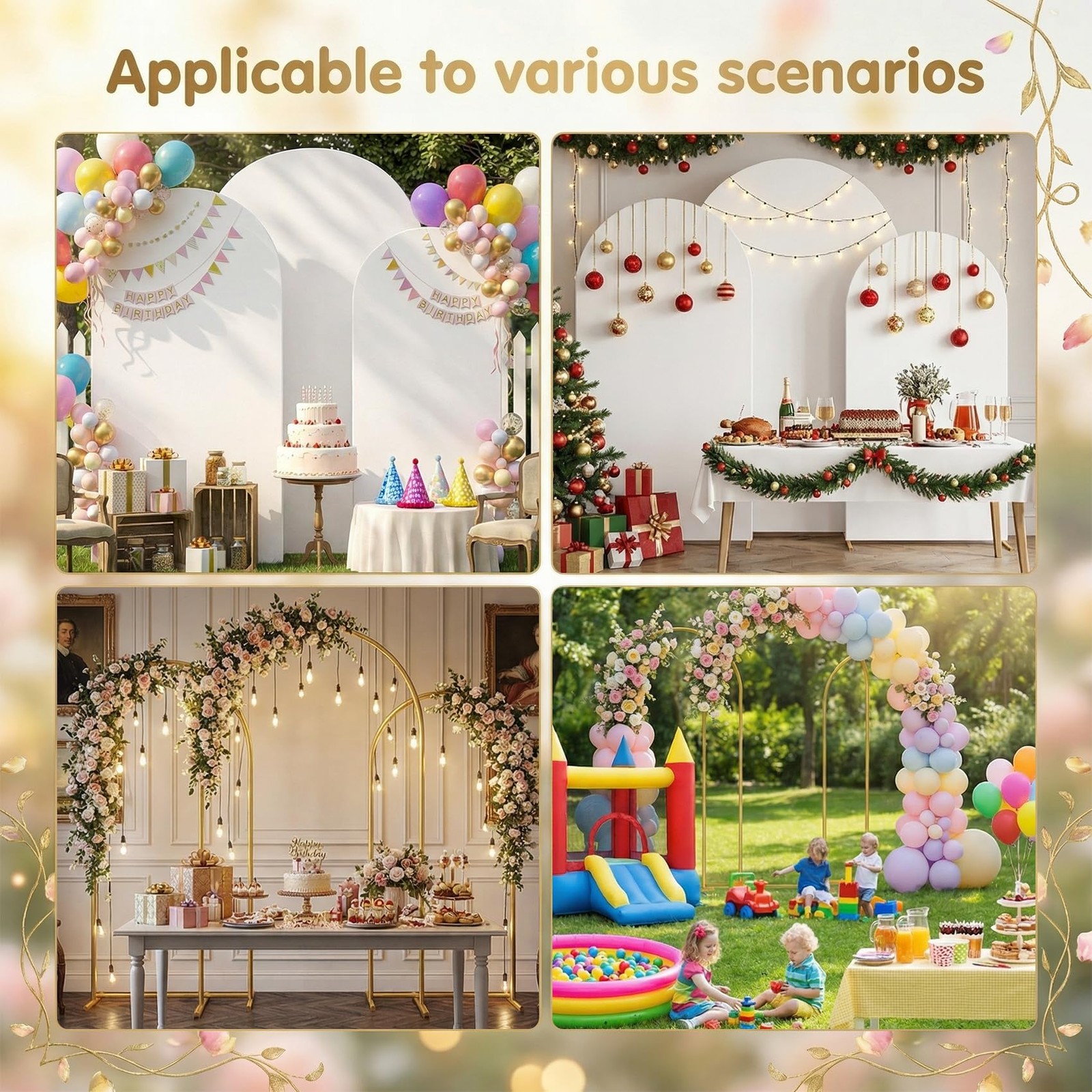Toolterritary Set of 3 Metal Arch Backdrop Stand with 7.2ft+6.6ft+6ft, White